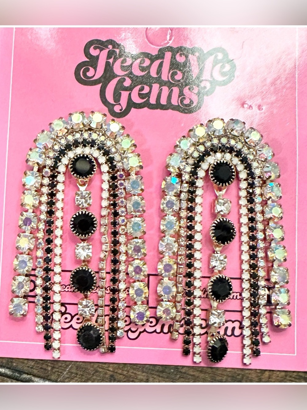 Feed Me Gems AB/Clear & Black rhinestone Jumbo earrings